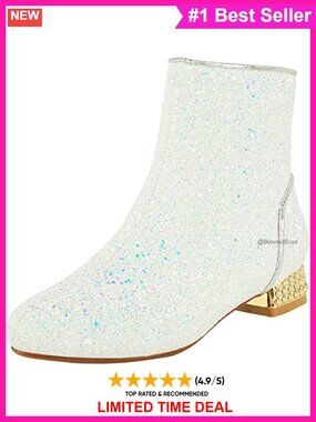 Sequin Ankle Boots Low Heel Sparkly Glitter Booties Round Toe